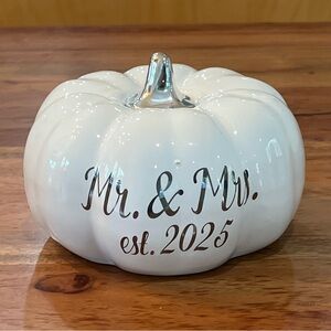 2025 Mr & Mrs Weeding Pumpkin Decor With Silver Stem NWT